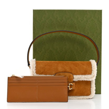 Gucci Suede Shearling Horsebit Mini 1955 Shoulder Bag Honey Beige Milk 13 of 13