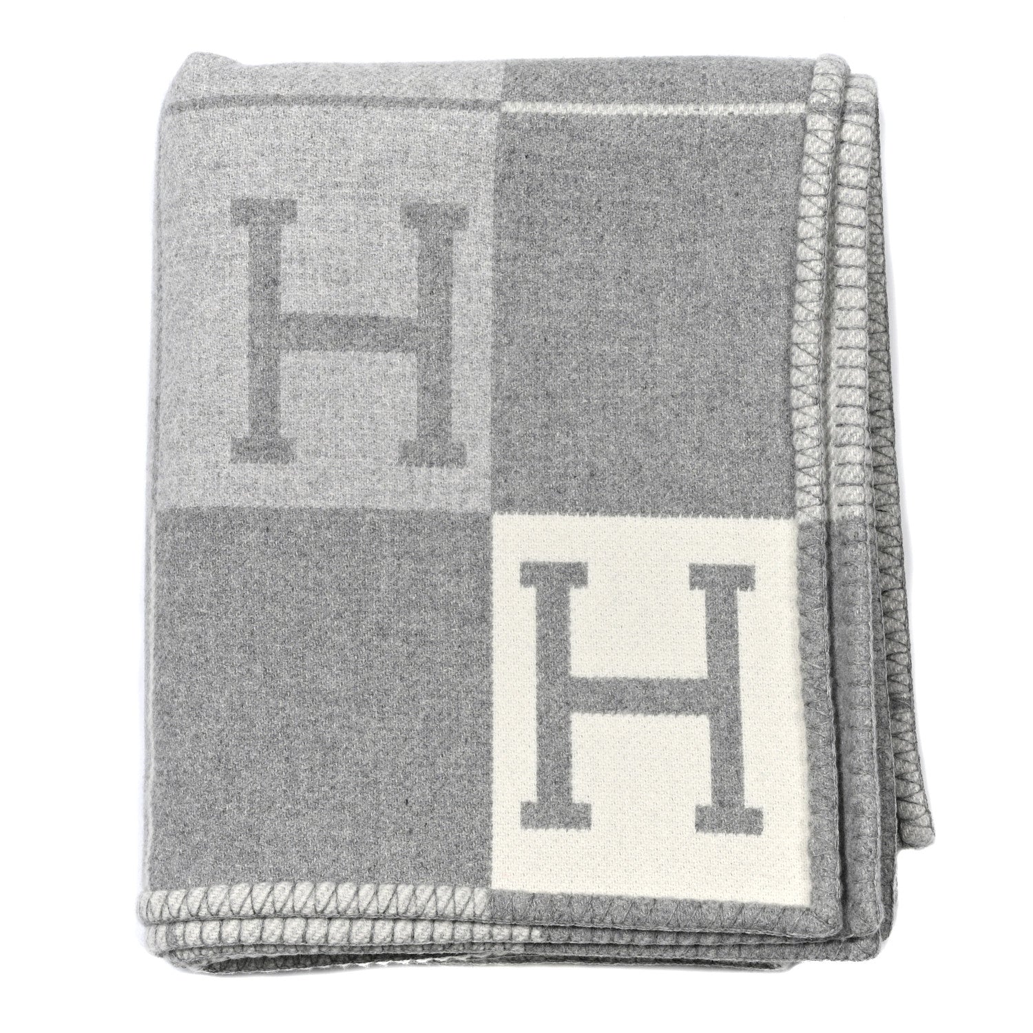 Hermes Wool Cashmere Avalon III Blanket Ecru Gris Clair 1 of 3