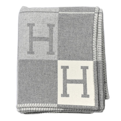 Hermes Wool Cashmere Avalon III Blanket Ecru Gris Clair 1 of 3