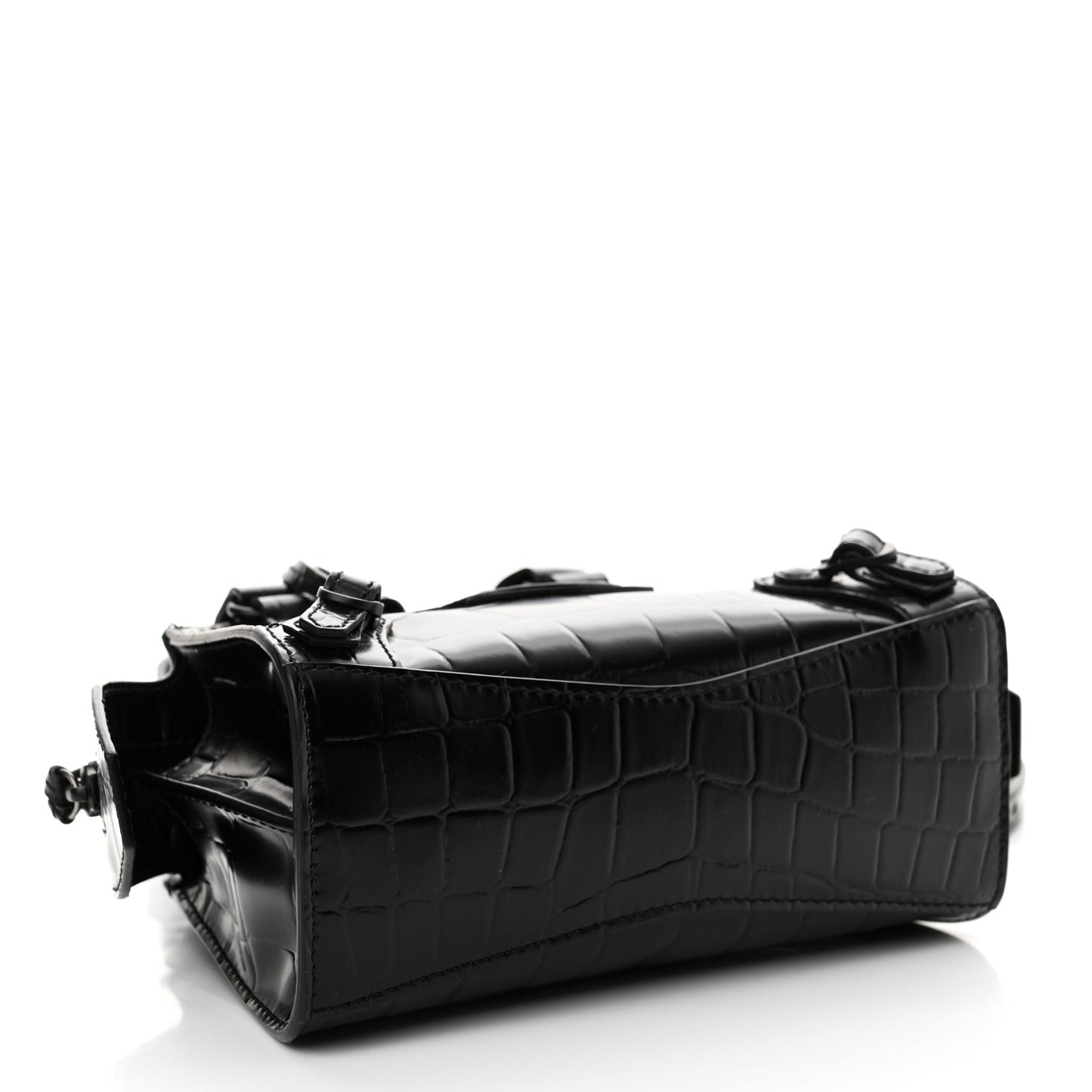 Semi Shiny Calfskin Crocodile Embossed Neo Classic Black Hardware Nano City Black