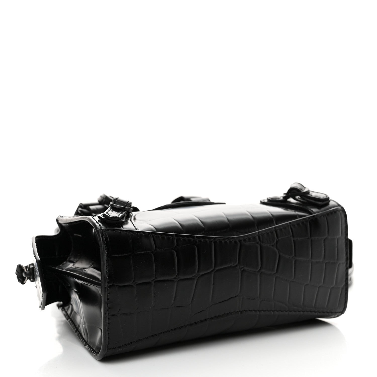 Balenciaga Semi Shiny Calfskin Crocodile Embossed Neo Classic Black Hardware Nano City Black 4 of 10