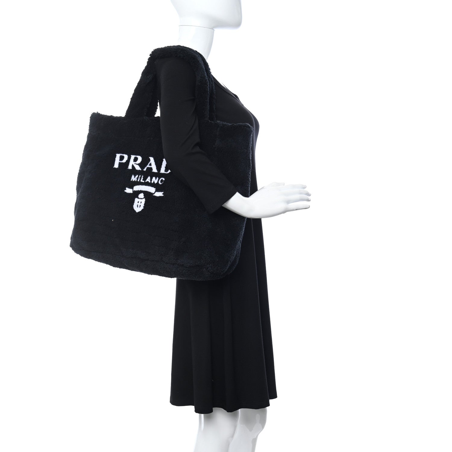Prada Terry Cloth Tote Bag Black White 2 of 10