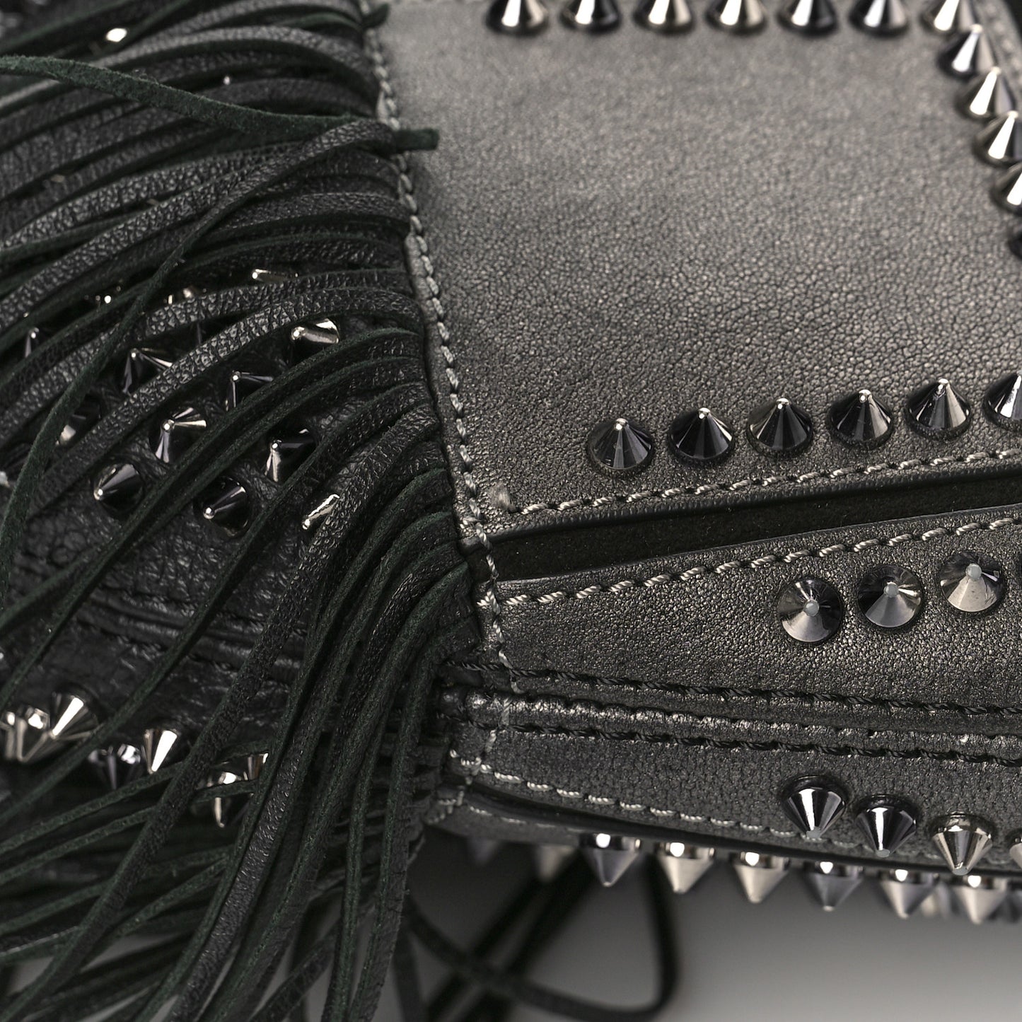 Metallic Sheepskin Spikes Fringed Lucky L Hobo Anthracite