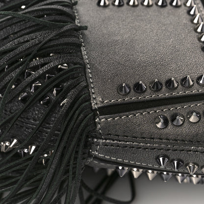 Christian Louboutin Metallic Sheepskin Spikes Fringed Lucky L Hobo Anthracite 7 of 11