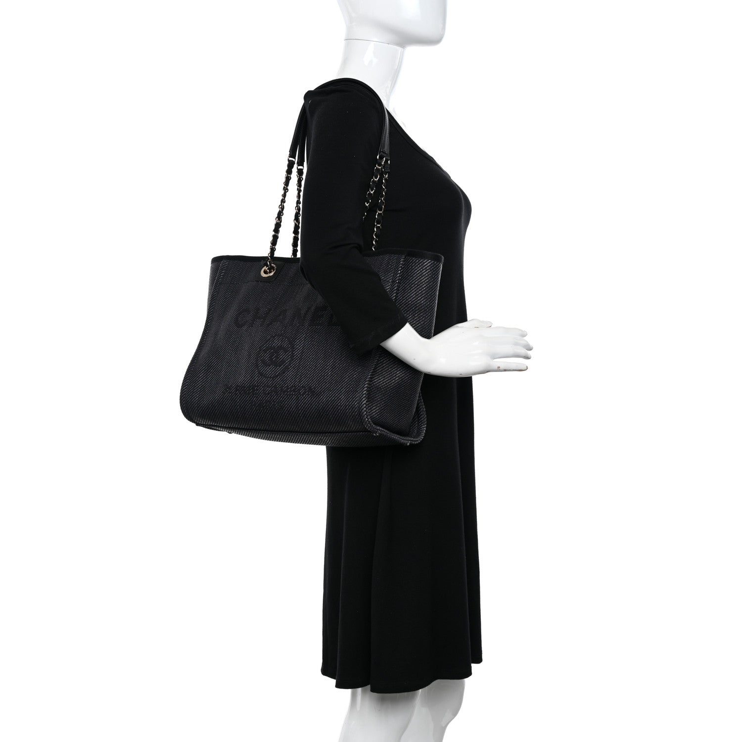Chanel Mixed Fibers Calfskin Small Deauville Tote Black 2 of 11