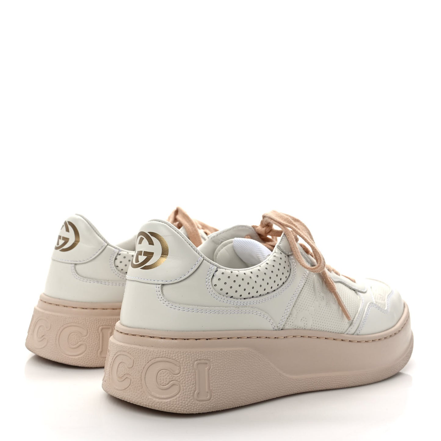 Calfskin GG Tennis Embossed Womens Platform 55mm Sneakers 39 White