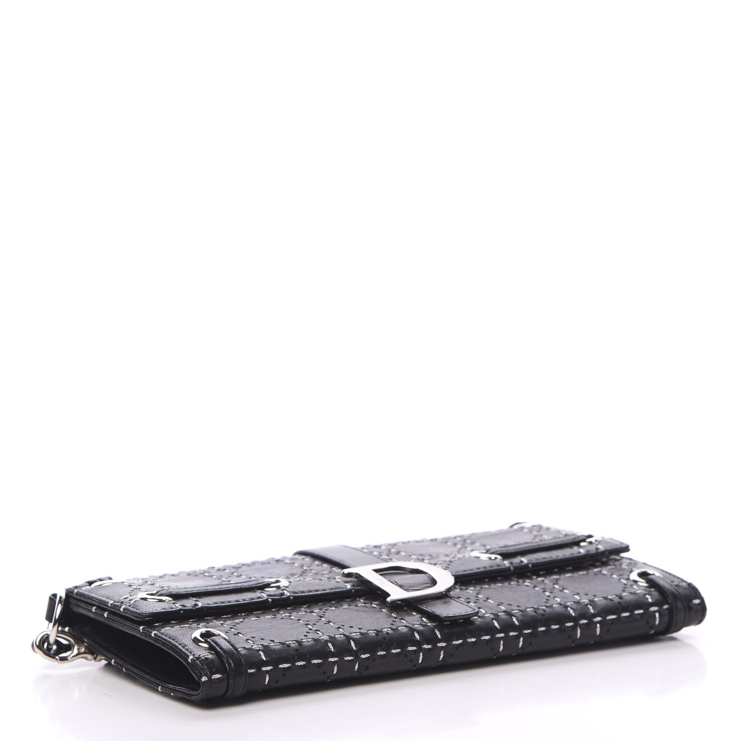 Christian Dior Lambskin Perforated Stitched Clutch Wallet Black 3 of 9