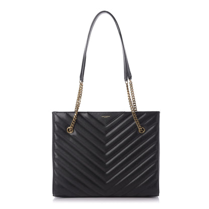 Saint Laurent Grain De Poudre Matelasse Chevron Medium Tribeca Shopping Bag Black 1 of 8
