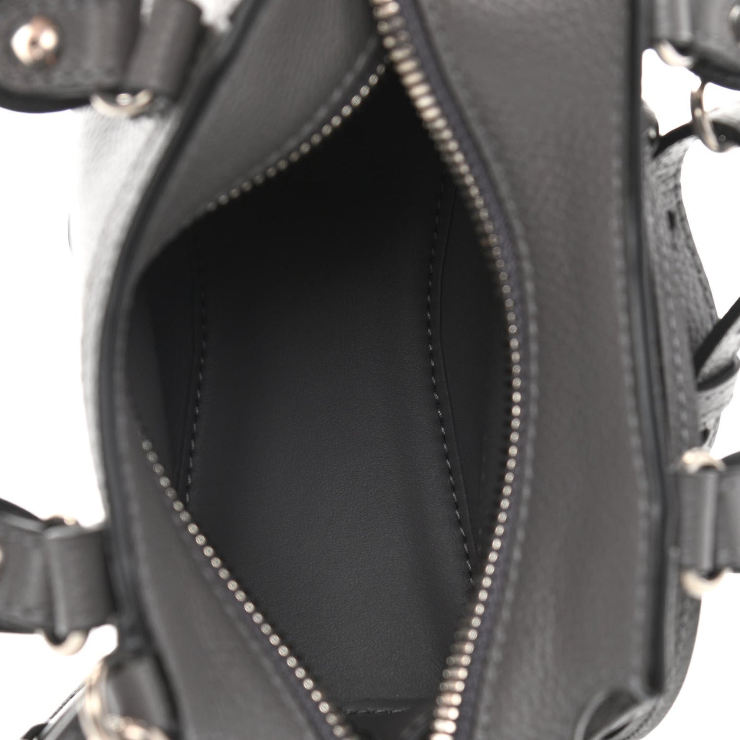 Grained Calfskin Neo Classic Silver Hardware Nano City Crossbody Dark Grey