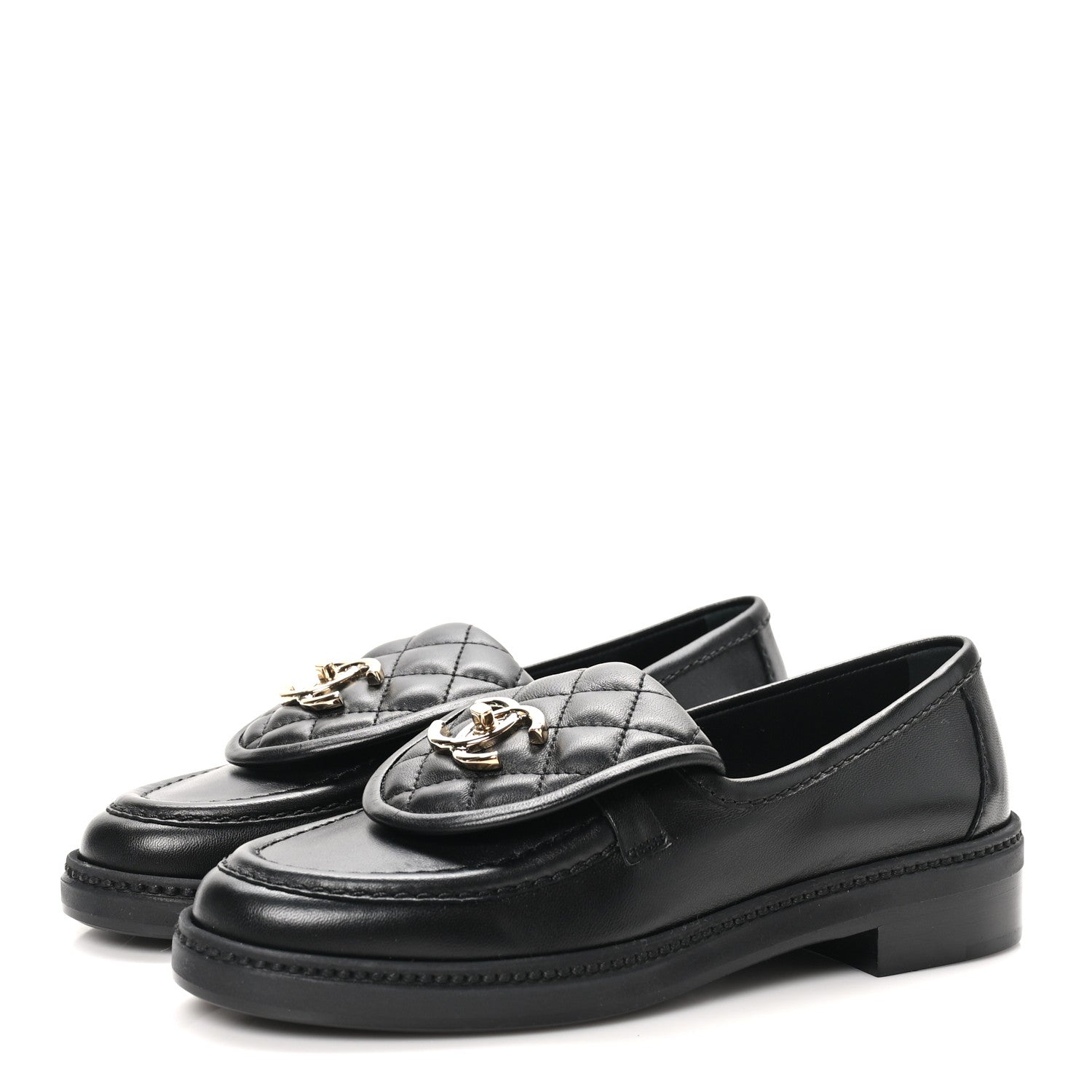 Chanel Lambskin Quilted CC Turnlock Loafers 35.5 Black 4 of 10