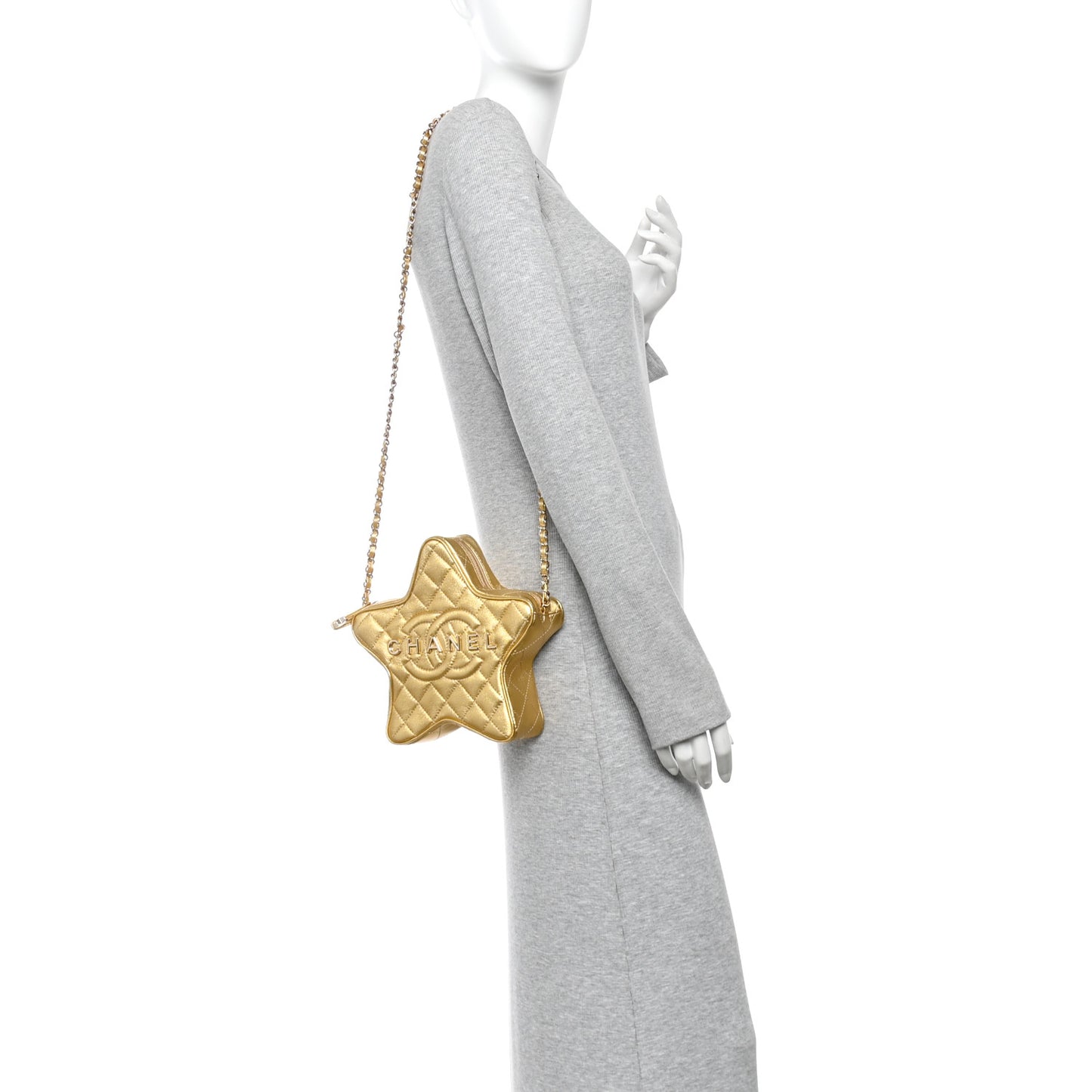 Metallic Lambskin Quilted Walk Of Fame Star Bag Gold