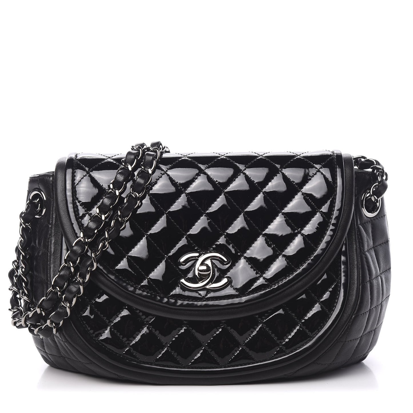 Lambskin Patent Classic Twist Crescent Flap Bag Black