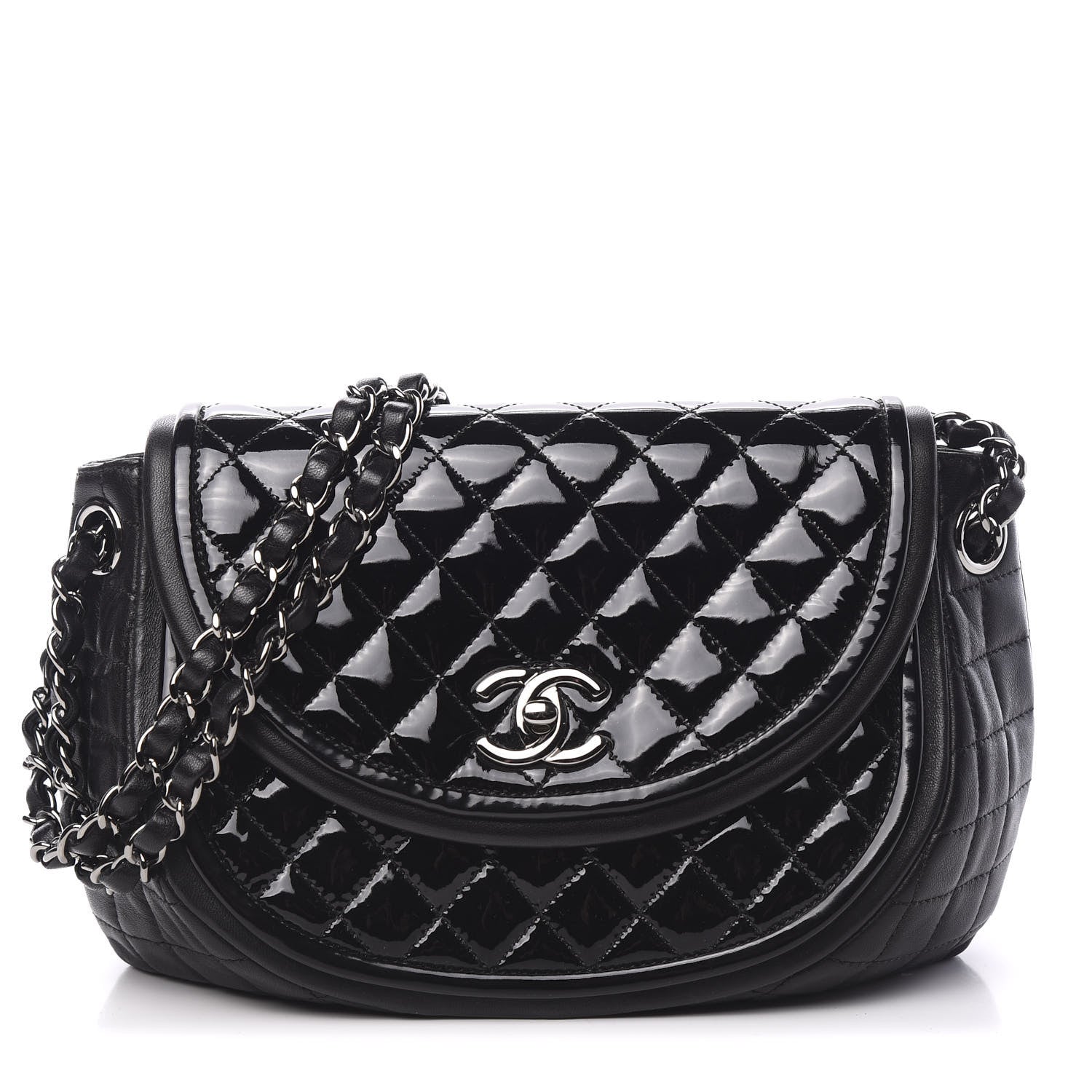 Chanel Lambskin Patent Classic Twist Crescent Flap Bag Black 1 of 9