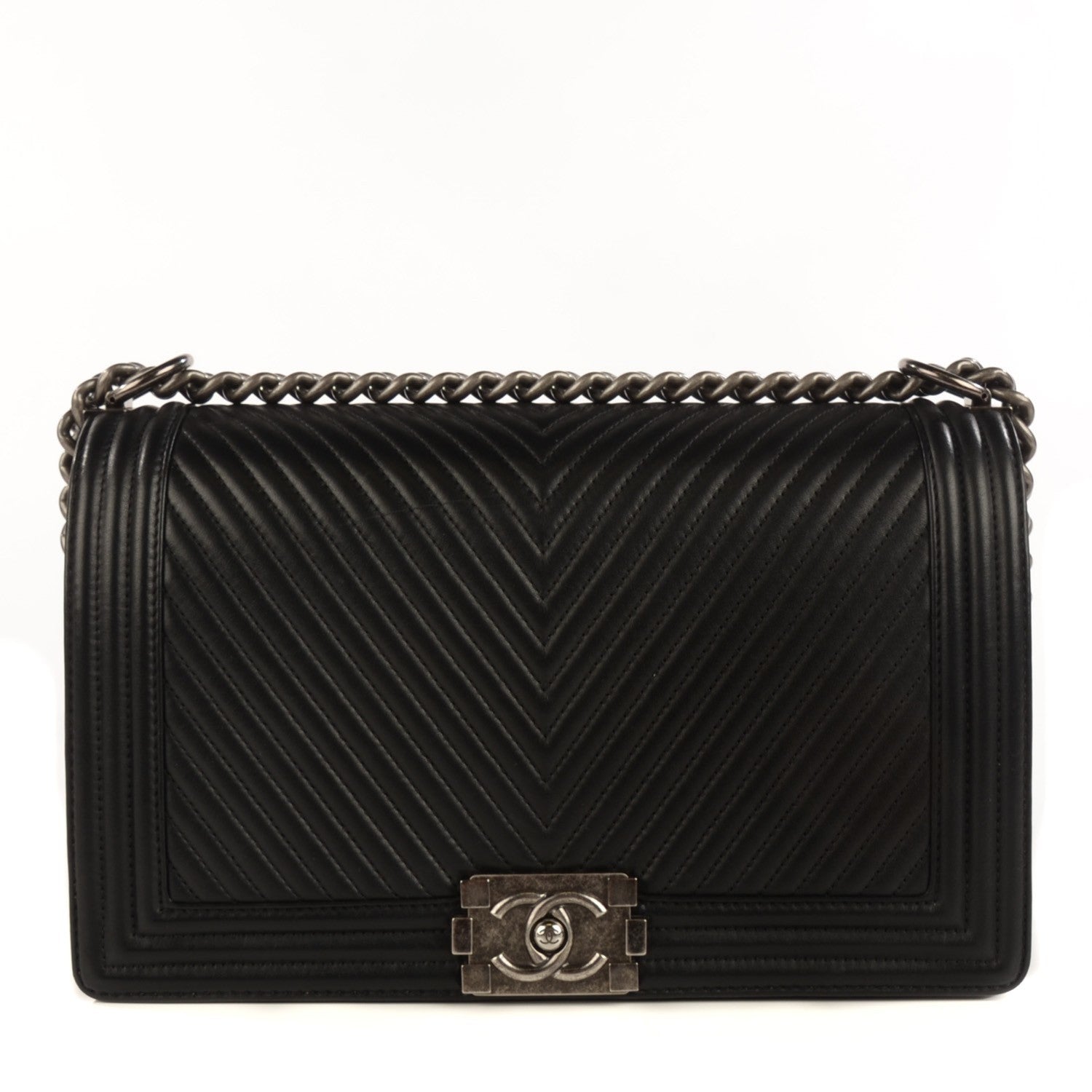Chanel Calfskin Chevron Quilted Large Boy Flap Black 1 of 9
