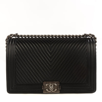 Chanel Calfskin Chevron Quilted Large Boy Flap Black 1 of 9