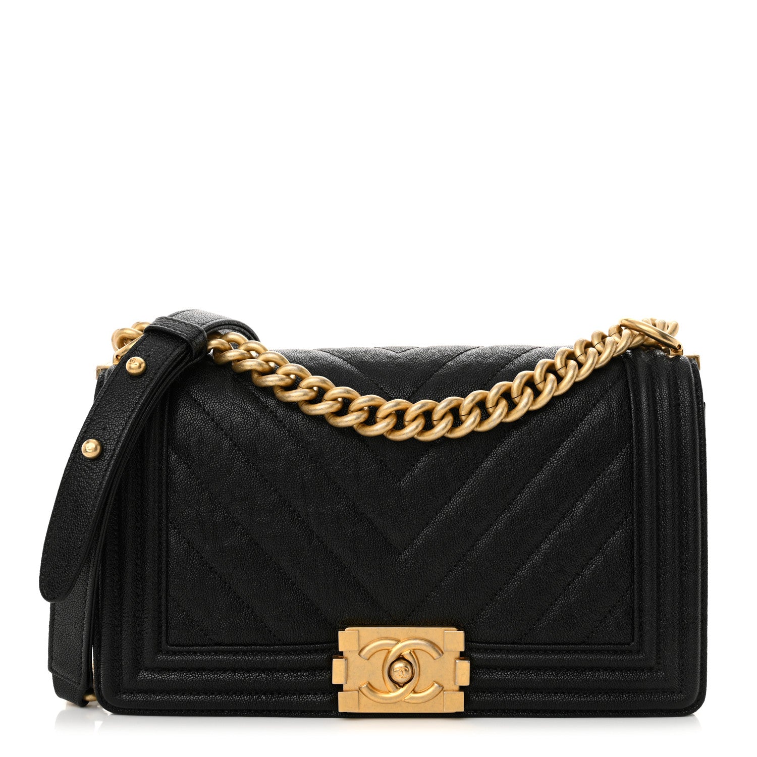Chanel Caviar Chevron Quilted Medium Boy Flap Black 1 of 10