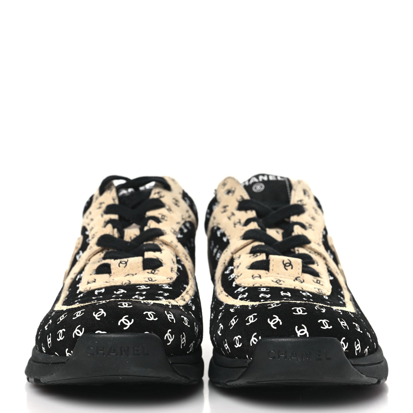 Nylon Suede Calfskin Printed CC Sneakers 41.5 Black Beige