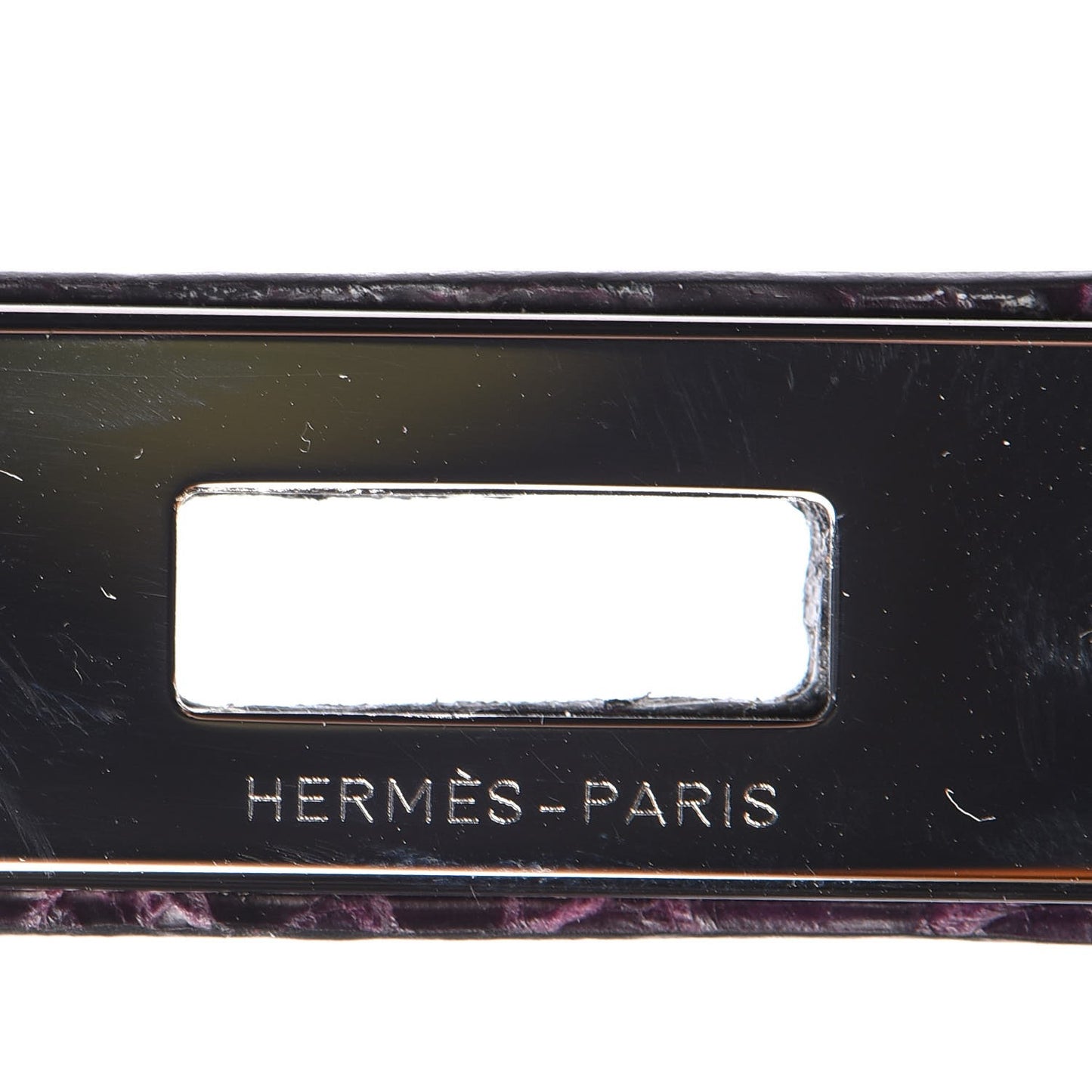 Shiny Porosus Crocodile Kelly Cut Pochette Aubergine