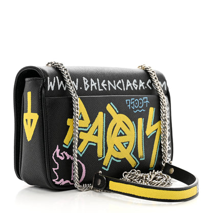 Balenciaga Grained Calfskin Graffiti S BB Round Crossbody Bag Black Multicolor 3 of 8