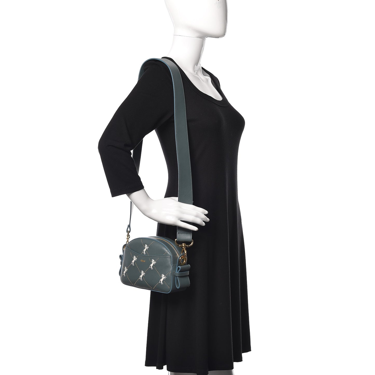Smooth Calfskin Little Horses Embroidered Shoulder Bag Cloudy Blue