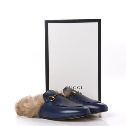 Gucci Malaga Kid Fur Womens Princetown Slippers 38 Blue Agata 9 of 9