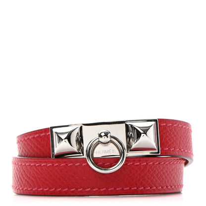 Hermes Epsom Rivale Double Tour Bracelet S Rouge Casaque 1 of 8