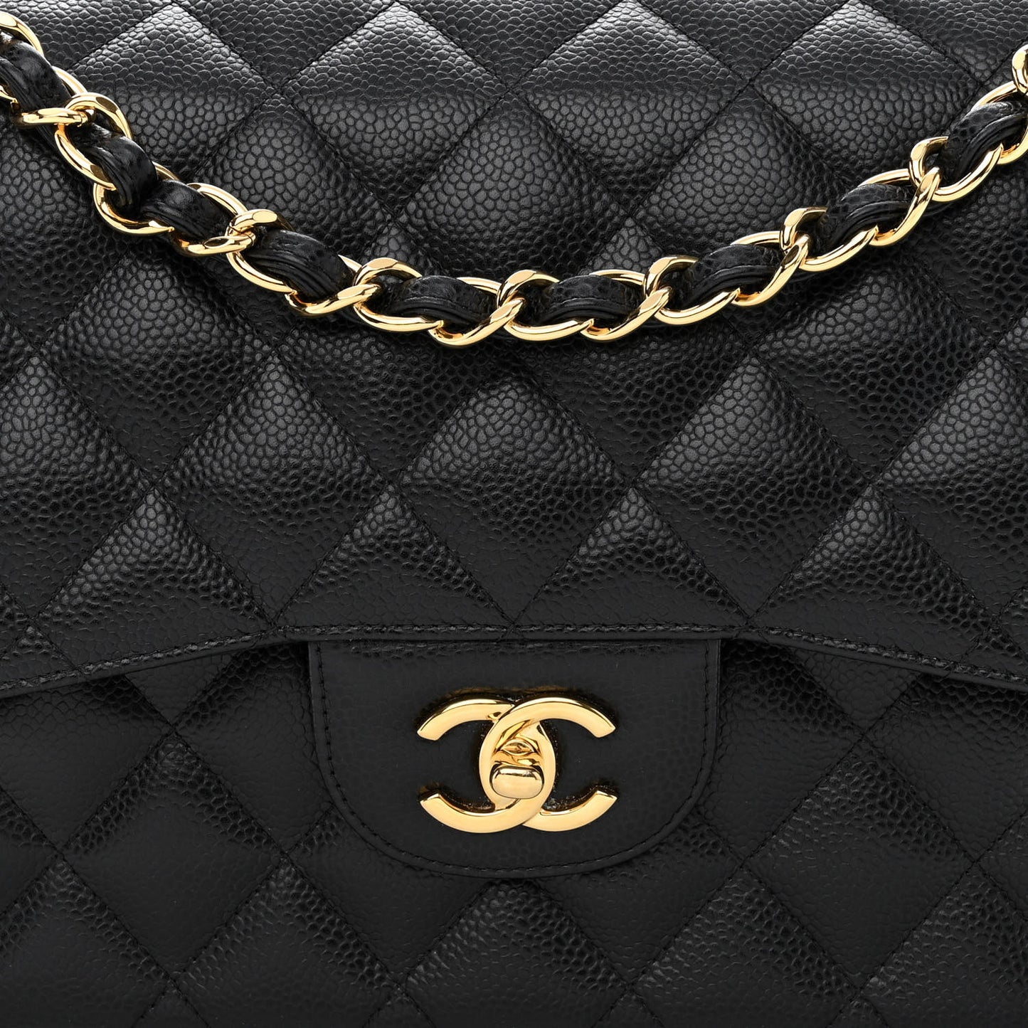 Caviar Quilted Jumbo Double Flap Black