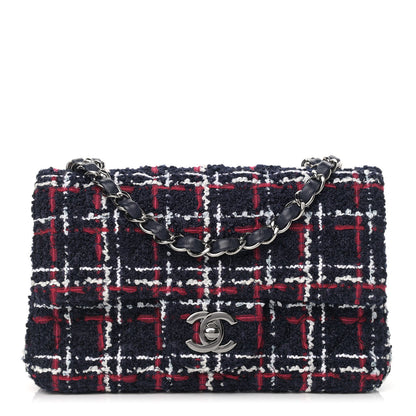Chanel Tweed Quilted Mini Rectangular Flap Navy Blue White Red 1 of 9