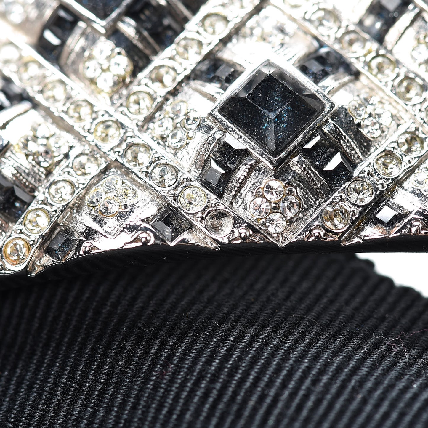 Crystal Grosgrain CC Choker Necklace Black Silver