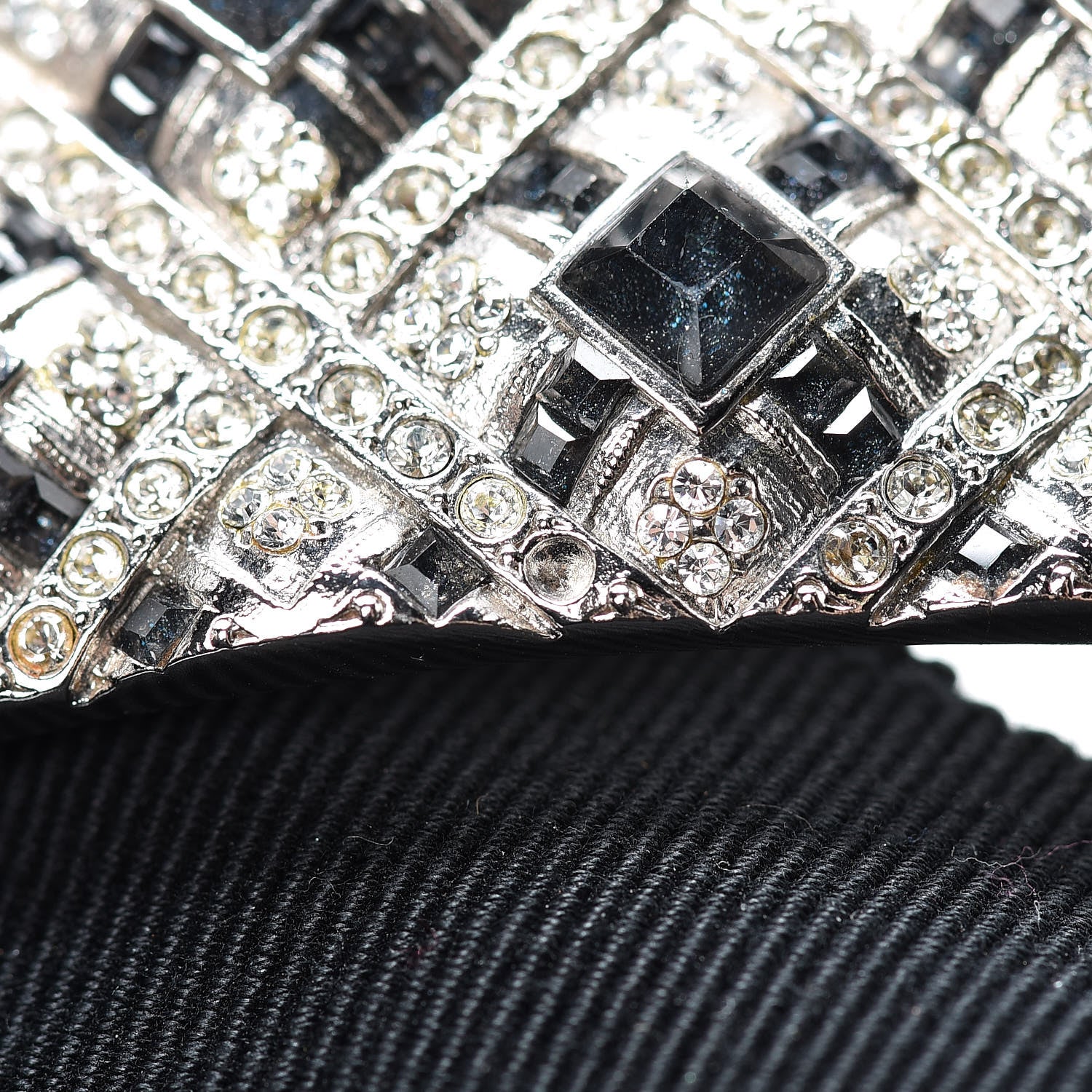 Chanel Crystal Grosgrain CC Choker Necklace Black Silver 7 of 10