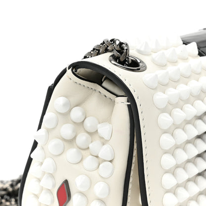 Christian Louboutin Calfskin Spikes Sweety Charity Shoulder Bag White Black 12 of 12
