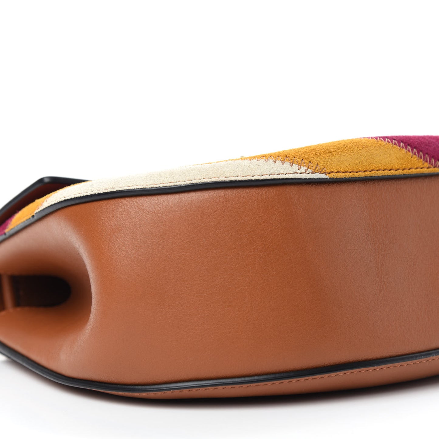 Calfskin Suede Rainbow Patchwork Drew Shoulder Bag Caramel