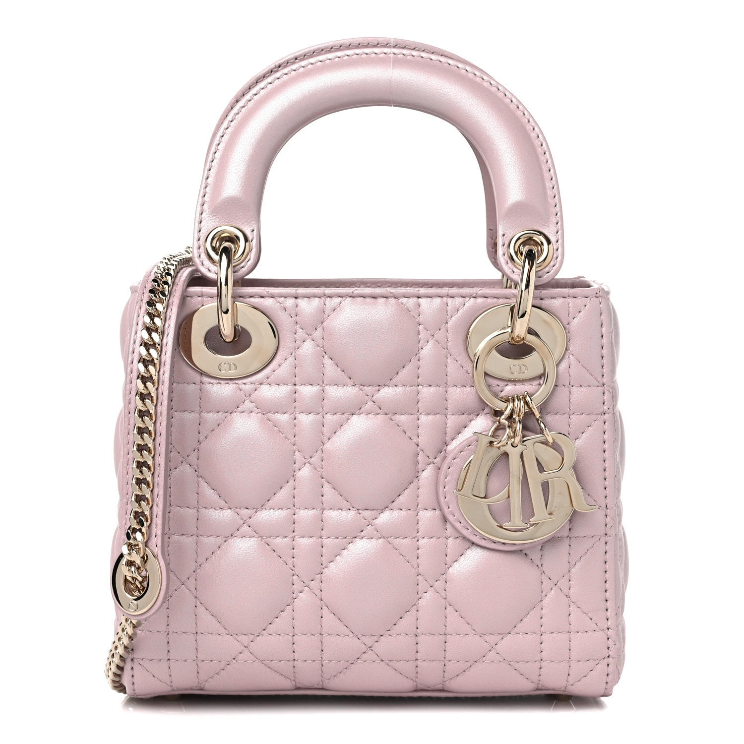 Christian Dior Metallic Lambskin Cannage Mini Lady Dior Lotus 1 of 8