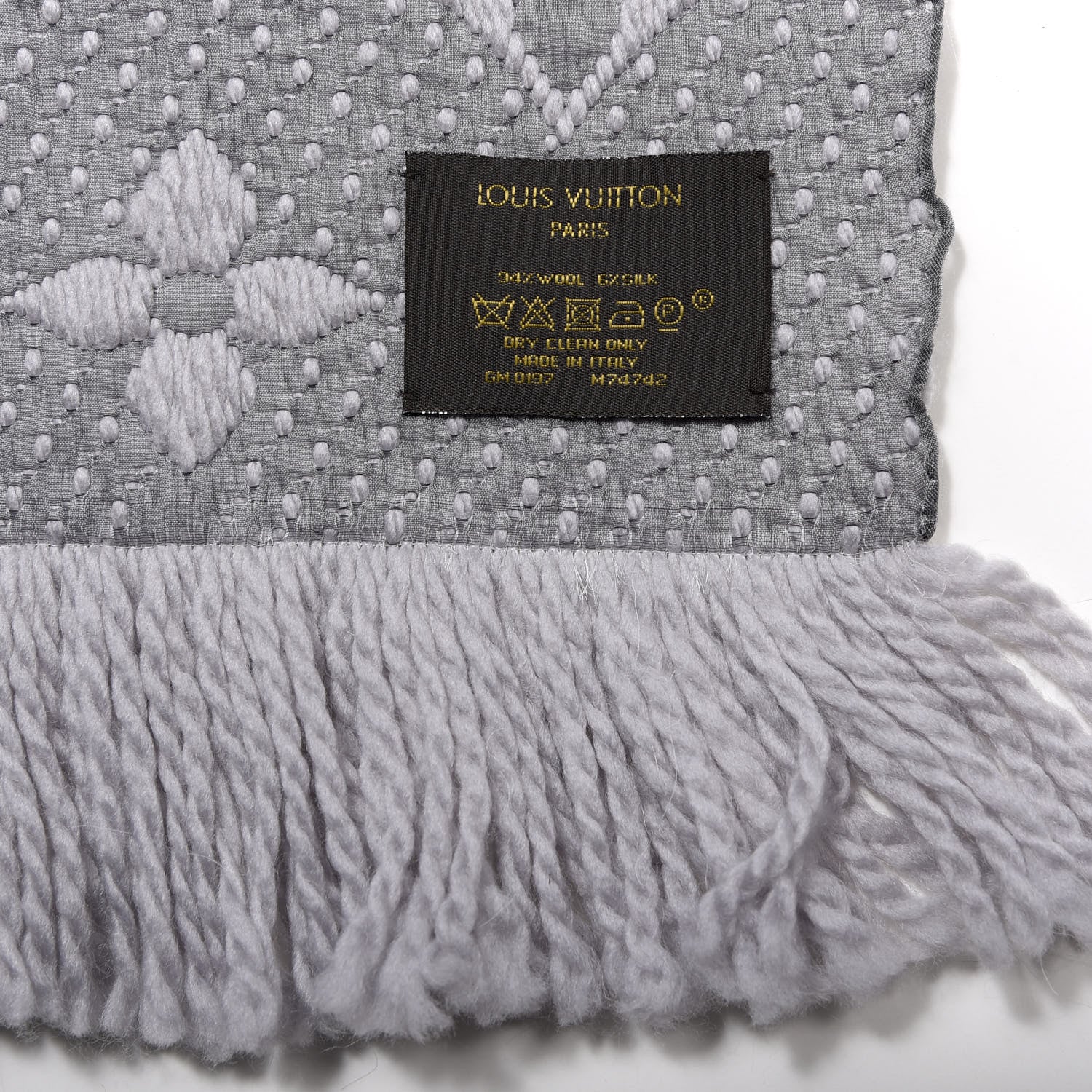 Louis Vuitton Wool Silk Logomania Scarf Pearl Grey 3 of 3