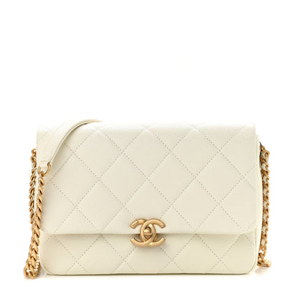 Chanel Shiny Caviar Quilted Small Chain Melody Flap White 1 of 9