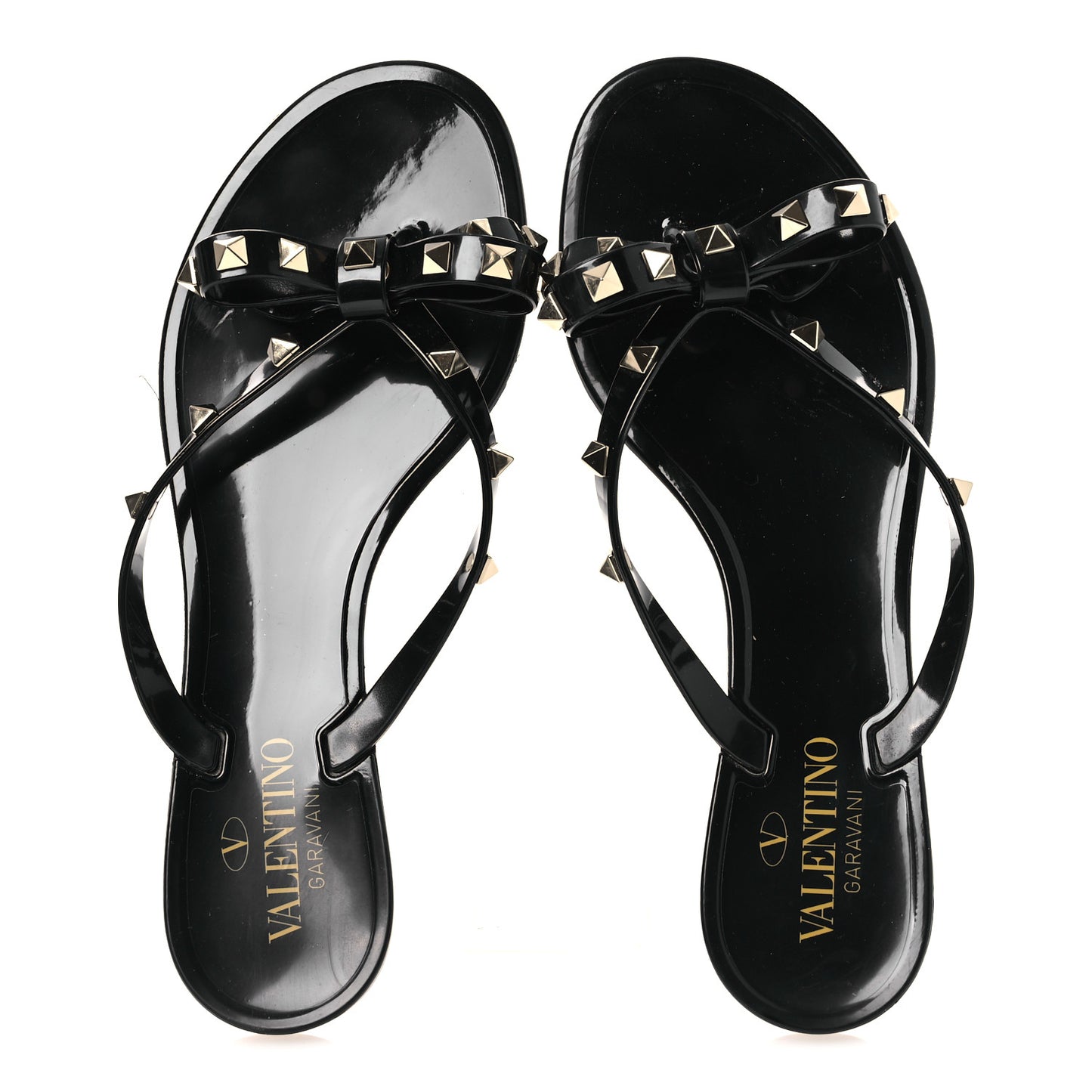 PVC Jelly Rockstud Bow Thong Sandals 38 Black