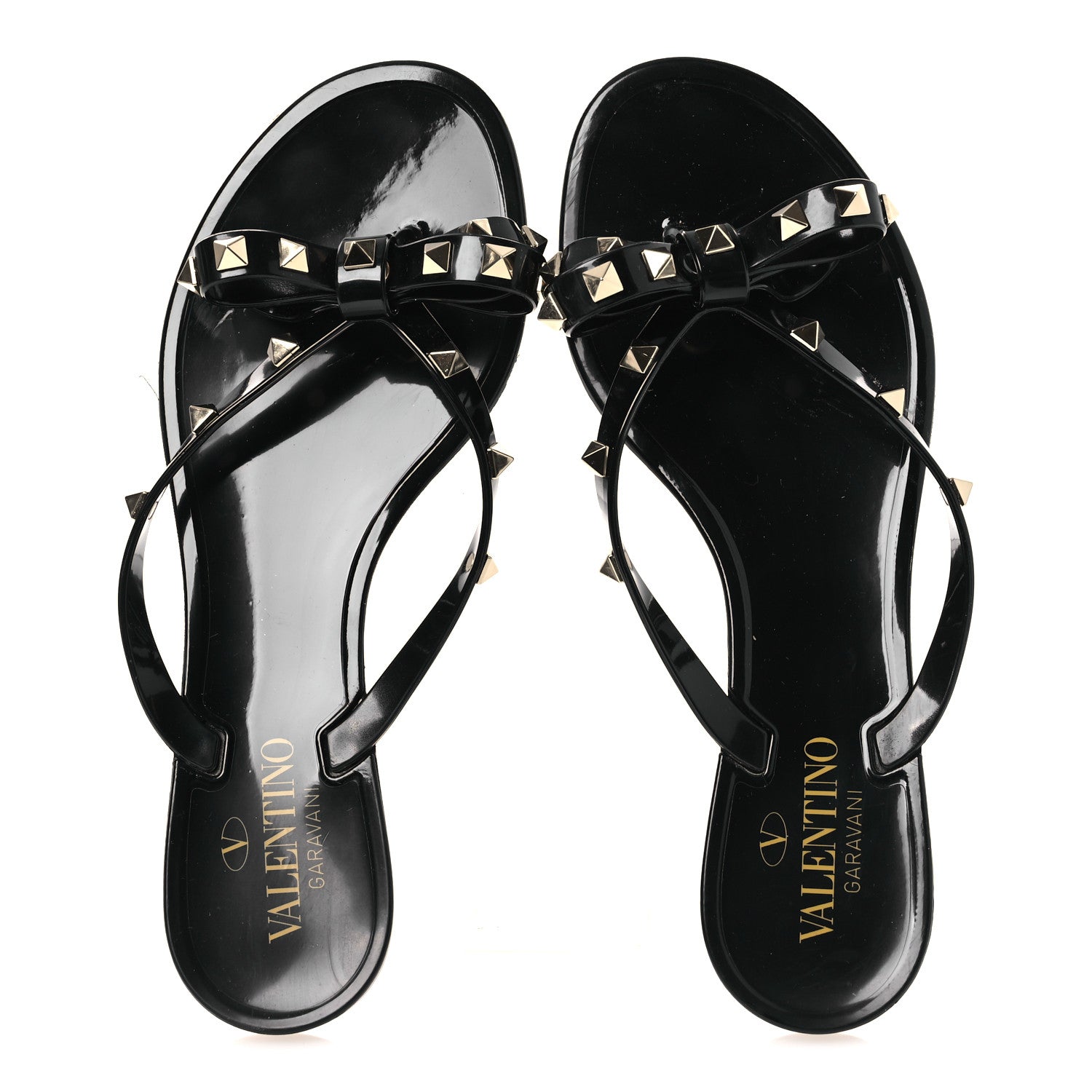 Valentino Garavani PVC Jelly Rockstud Bow Thong Sandals 38 Black 2 of 9