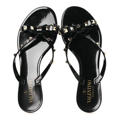Valentino Garavani PVC Jelly Rockstud Bow Thong Sandals 38 Black 2 of 9