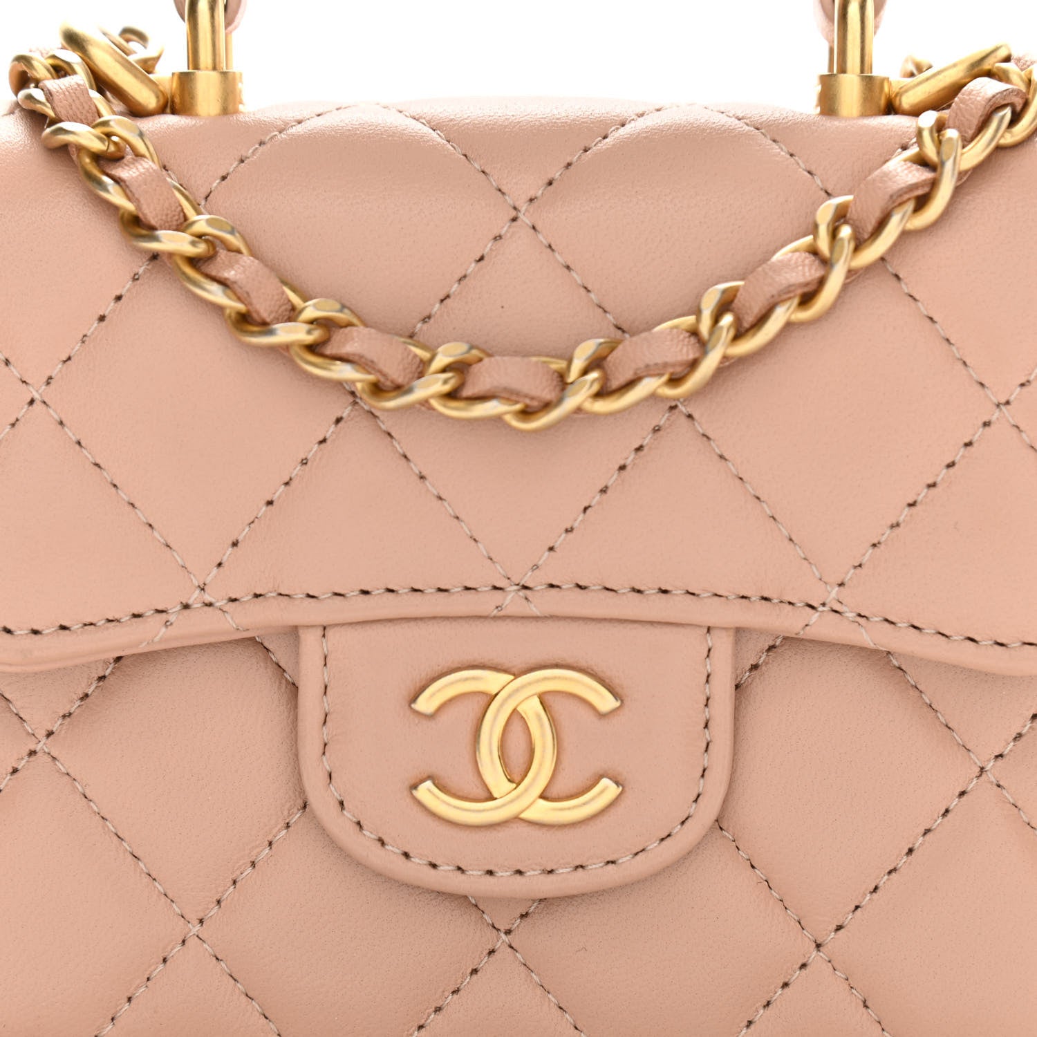 Chanel Lambskin Quilted Top Handle Flap Coin Purse With Chain Beige 9 of 12