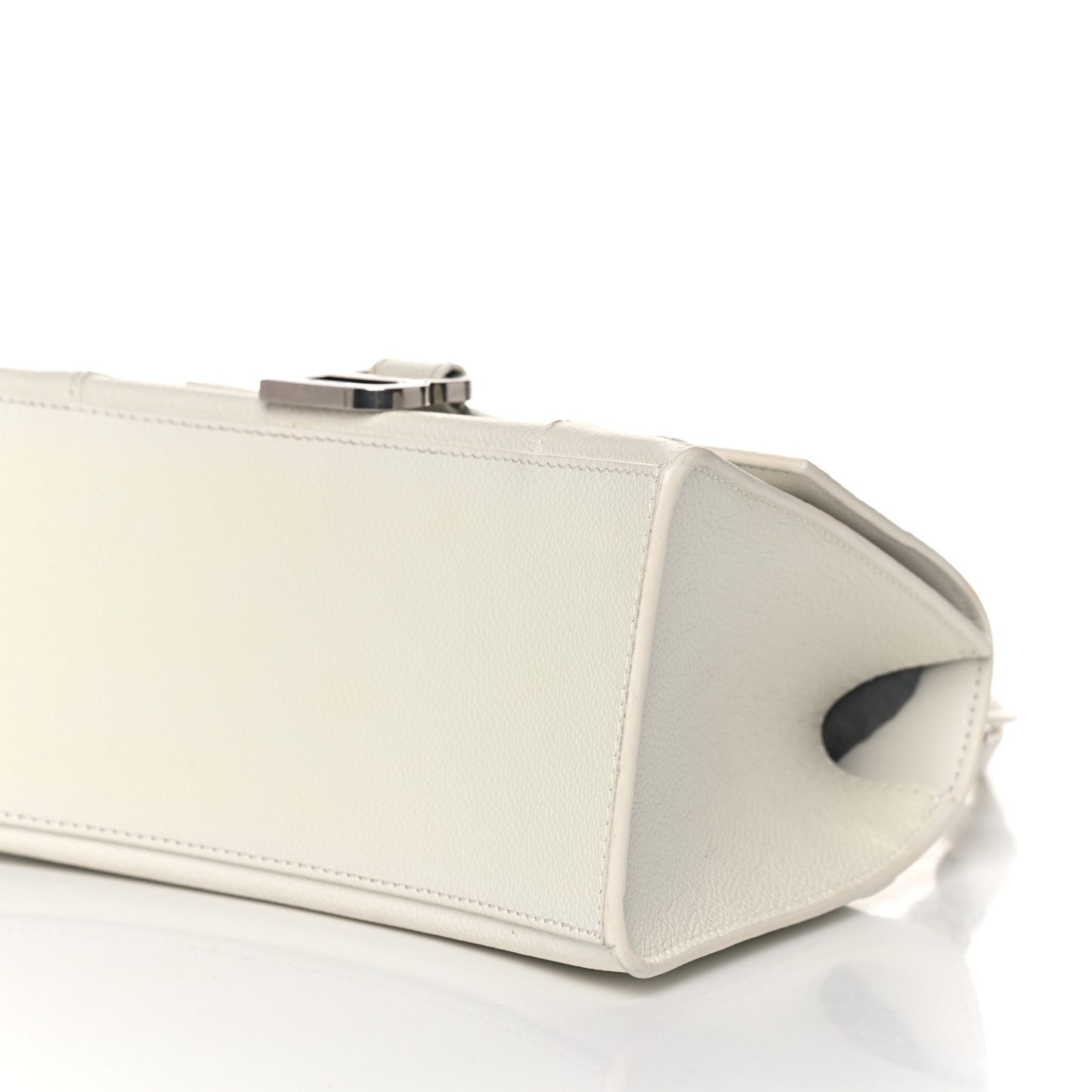 Grained Calfskin Small Hourglass Top Handle Bag White