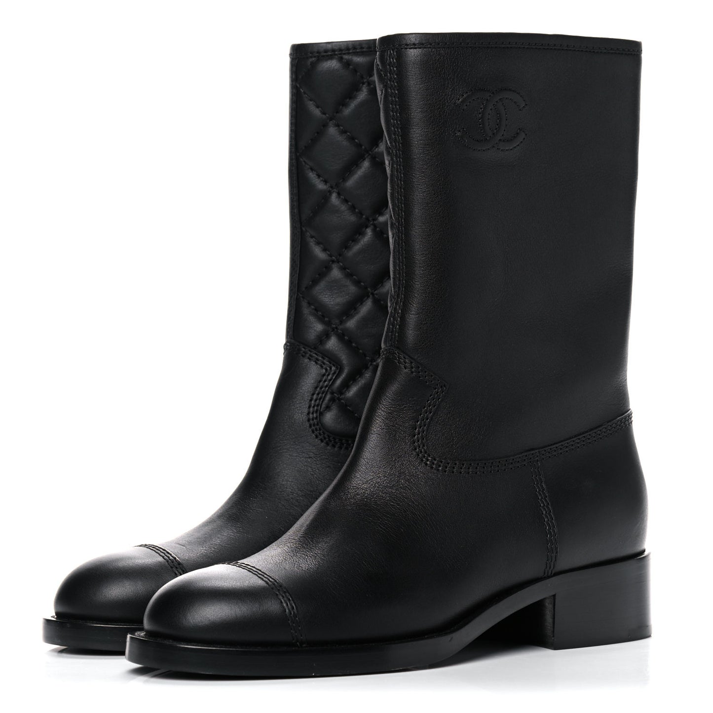 Calfskin Quilted CC Boots 36 Black