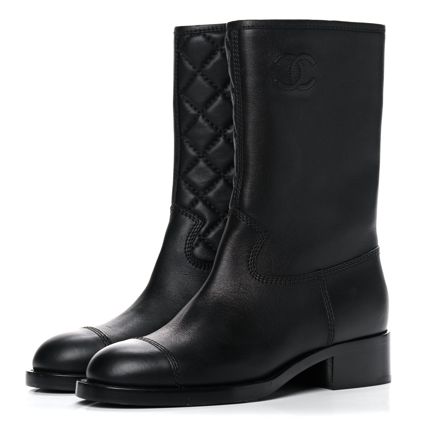 Chanel Calfskin Quilted CC Boots 36 Black 3 of 11