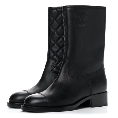 Chanel Calfskin Quilted CC Boots 36 Black 3 of 11