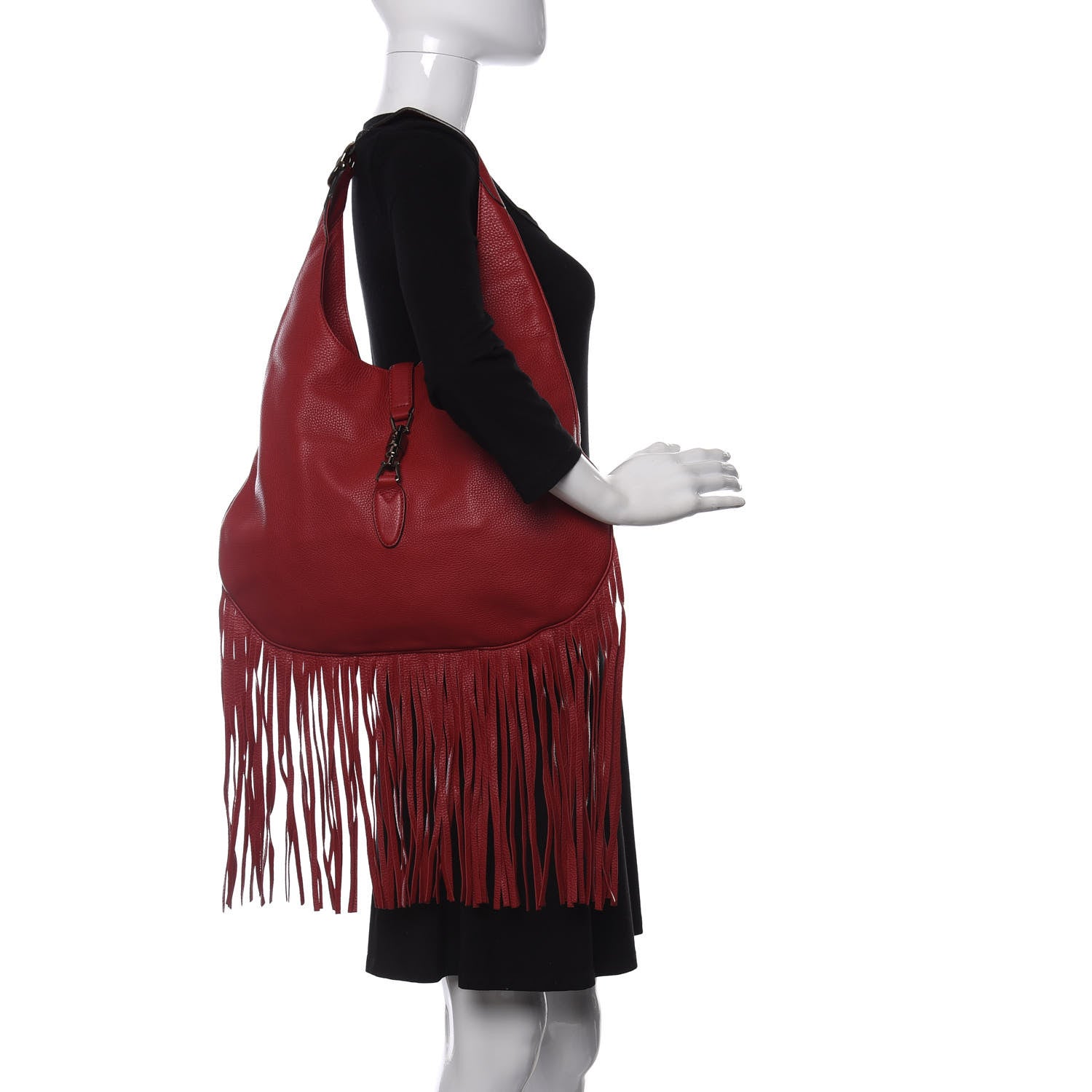 Gucci Cellarius Calfskin Large New Jackie Nouveau Fringe Hobo Red Flame 2 of 10