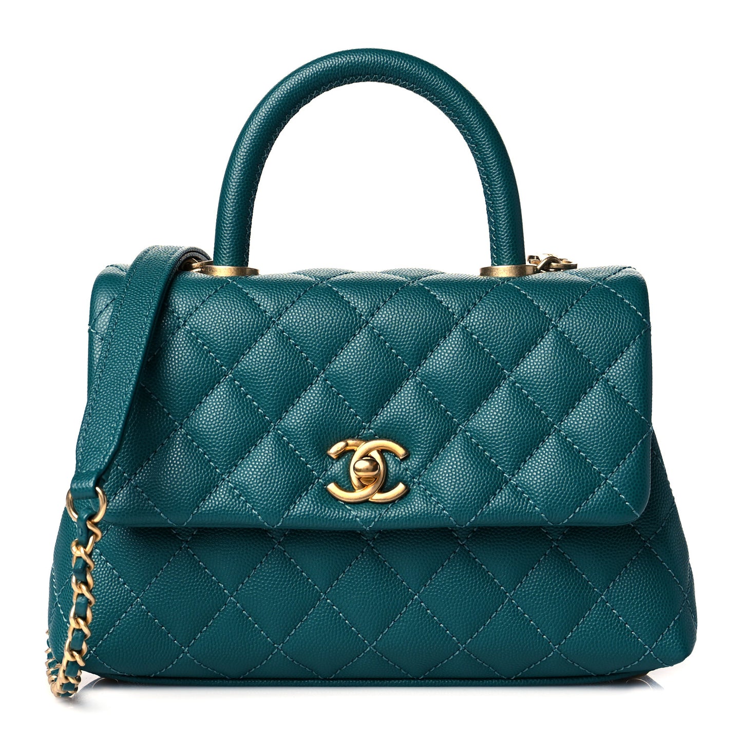 Caviar Quilted Mini Coco Handle Flap Green