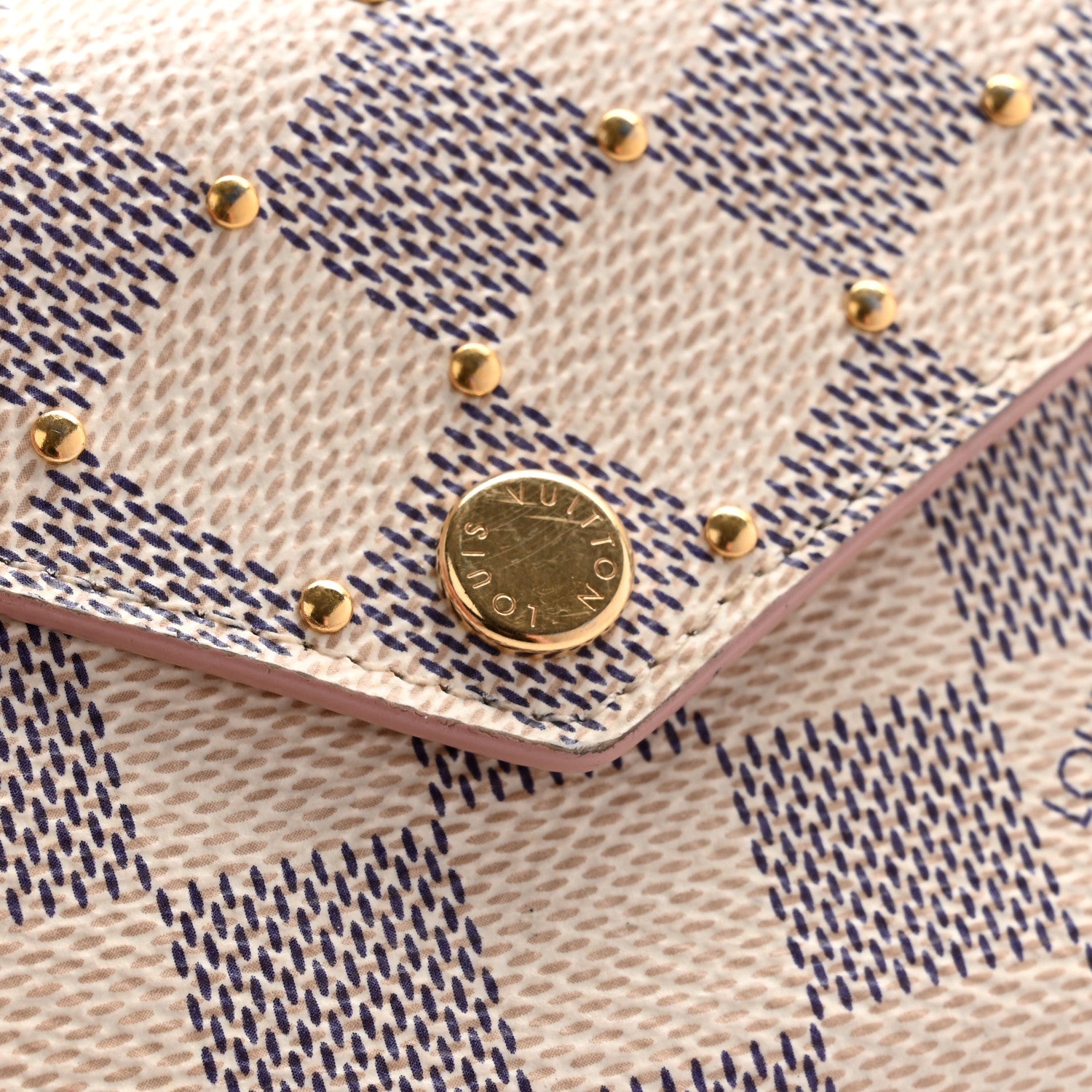 Louis Vuitton Damier Azur Studded Zoe Wallet Rose Ballerine 10 of 12