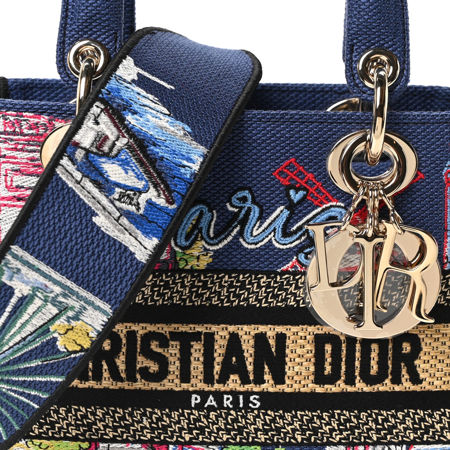 Christian Dior Raffia Embroidered Souvenir Paris Small Lady D-Lite