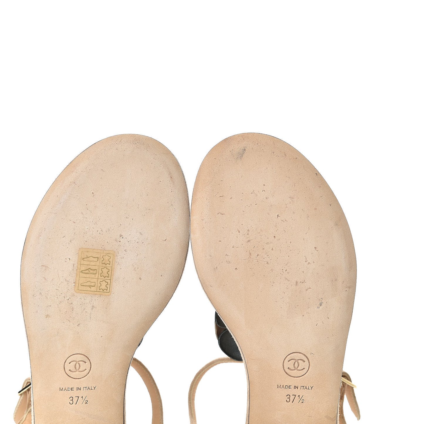 Suede Patent Calfskin Camellia Thong Sandals 37.5 Beige Black