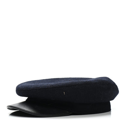Hermes Glossy Lambskin Wool Womens Vauban Cap 56 Marine Black 1 of 6