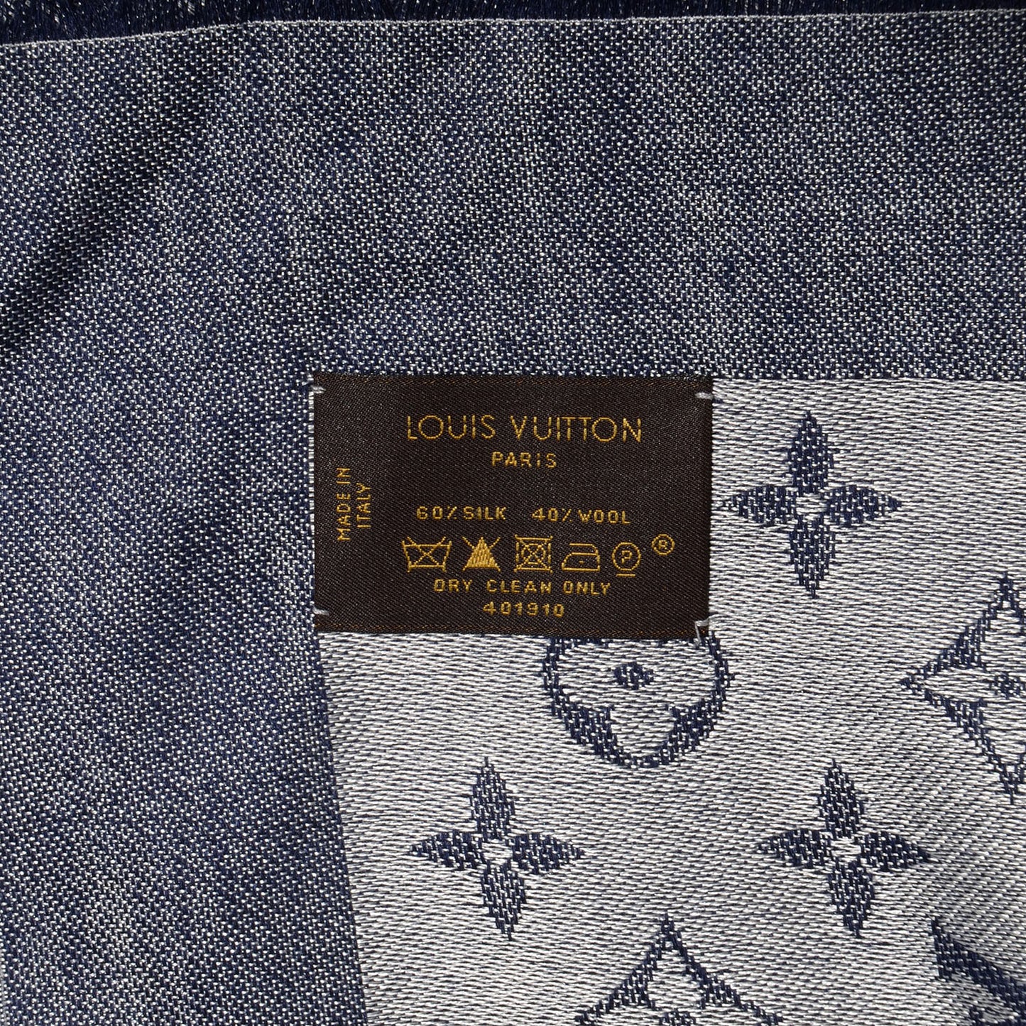 Silk Wool Monogram Denim Shawl Blue